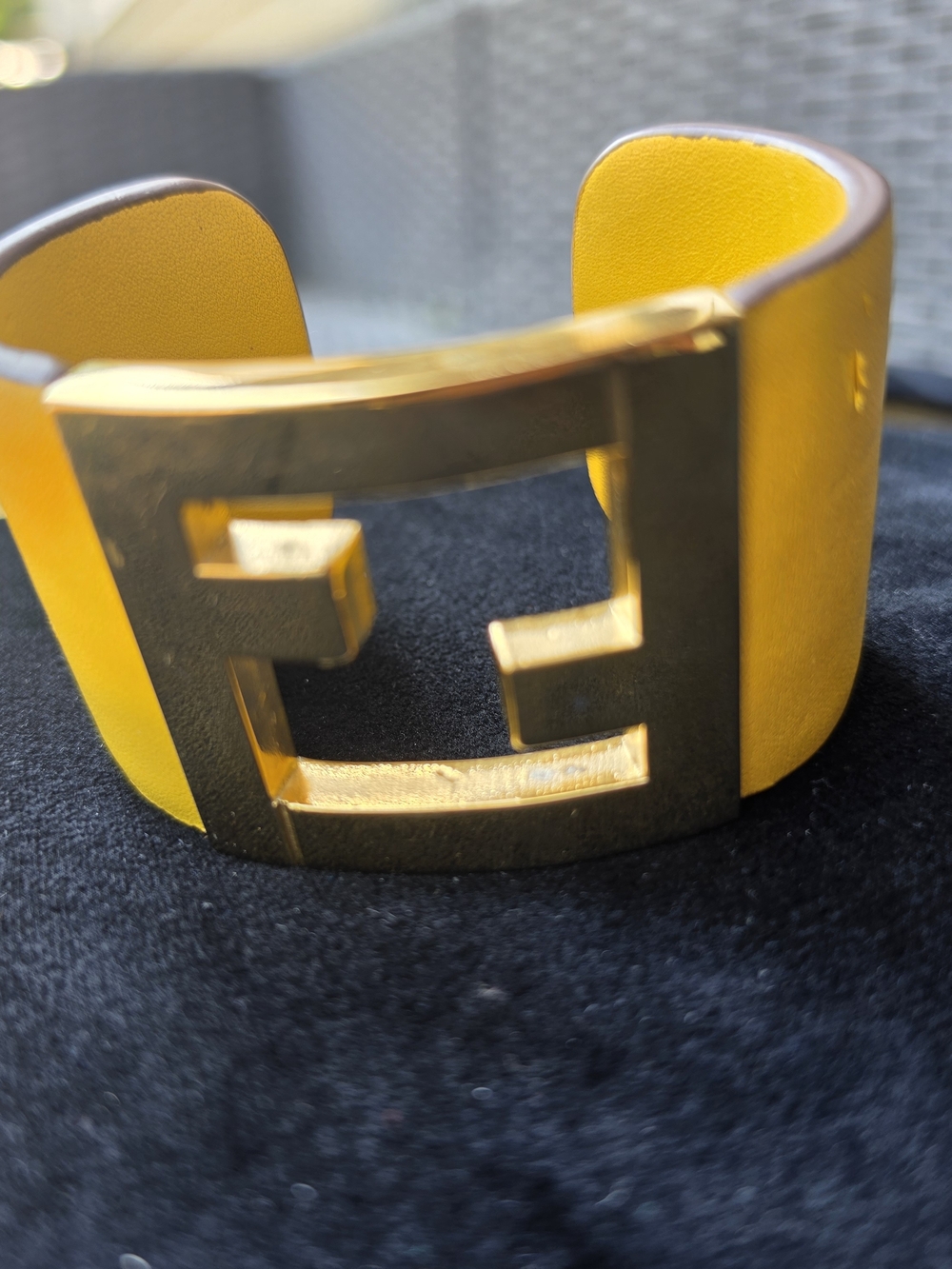 Yellow Leather Cuff Bracelet with Gold-Tone Cutout Accent